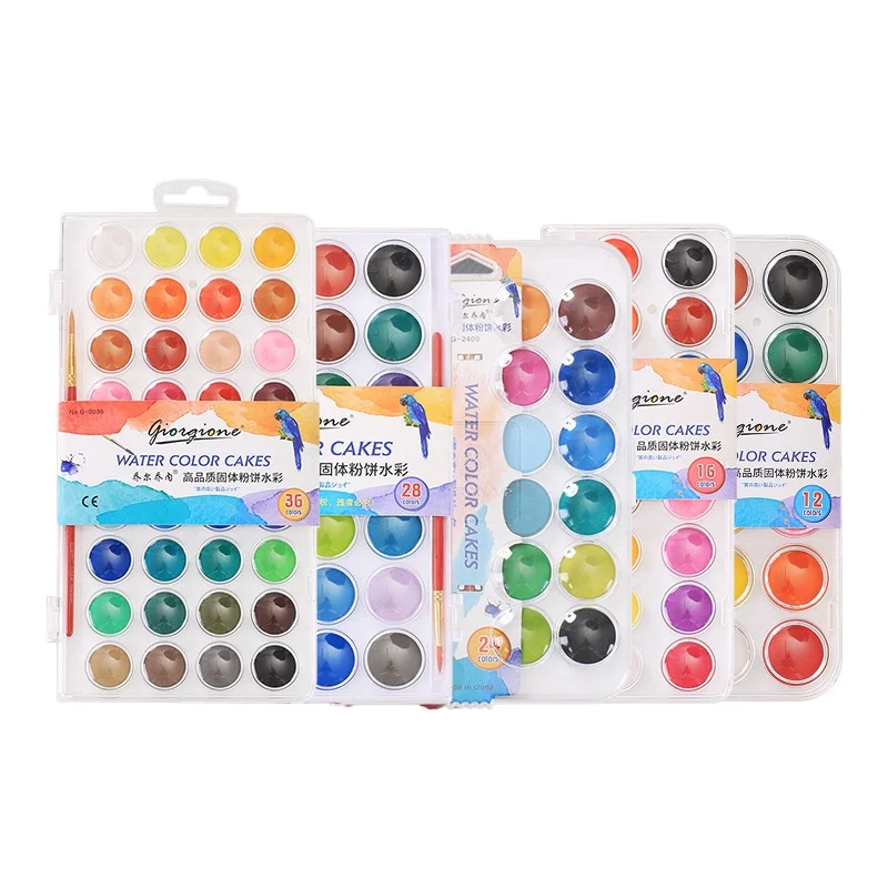 12 colors 24 colors 36 colors 48  solid watercolor gouache paint beginner powder cake art solid watercolor manufacturers