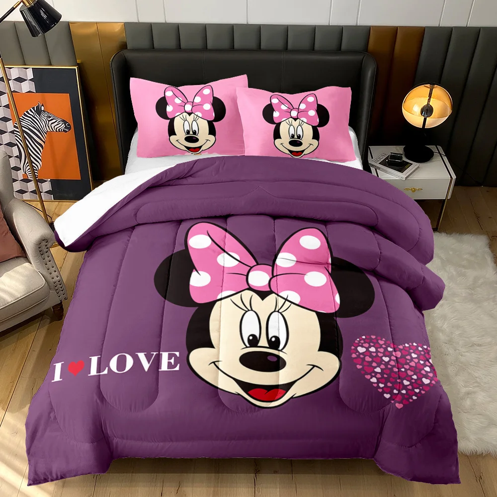 Purple cartoon Mouse 3D printed polyester quilt boy girl double bed household luxury comforter set