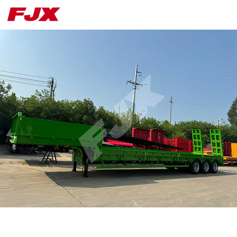 new 3 axles carry 60ton 70ton 100ton construction machinery heavy equipment lowboy lowbed semi truck trailer for sale