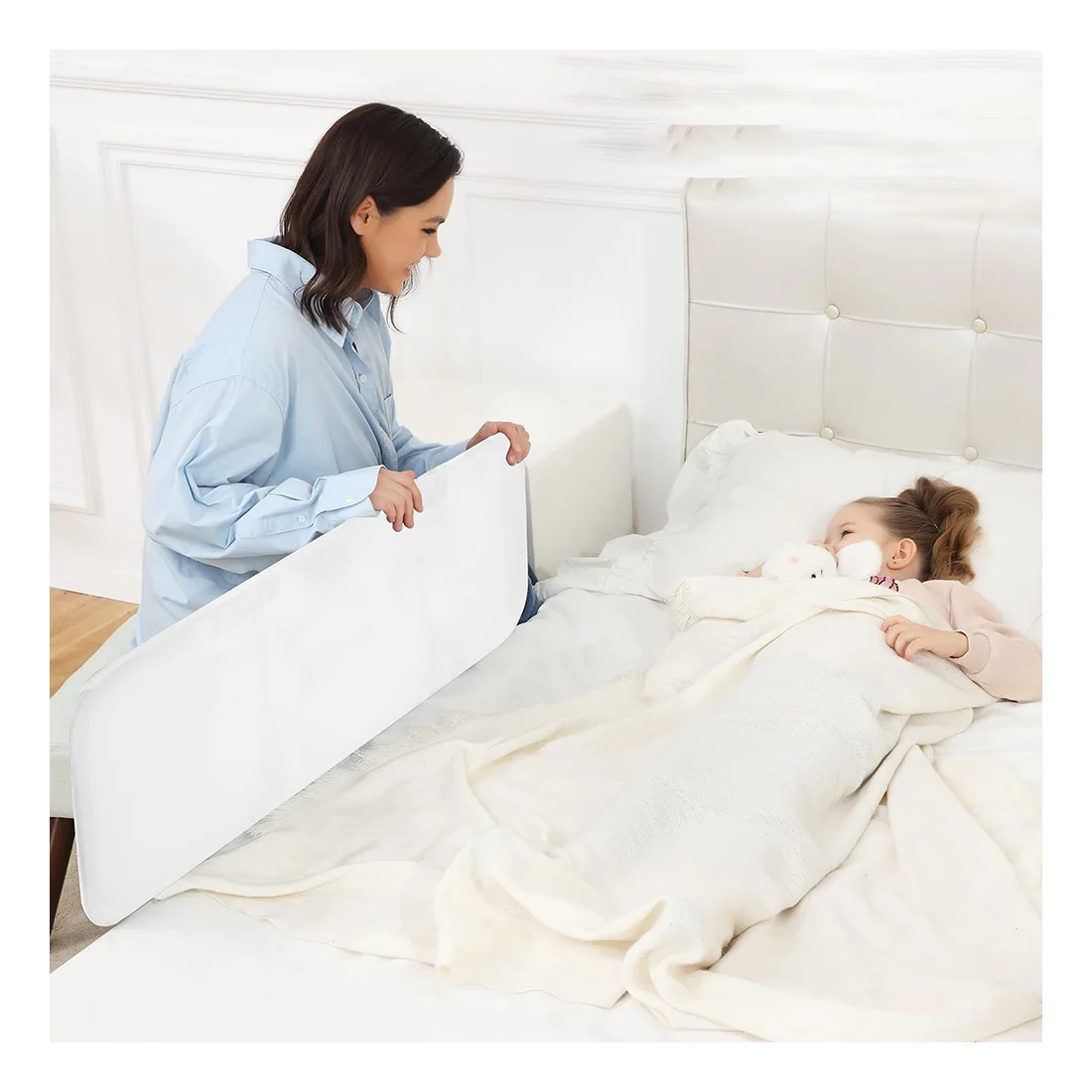 Factory Direct Sales Fall Protection Bed Fence Baby Bedside Baffle Baby Safe Bed Railing Foldable Guardrail Bed Rails