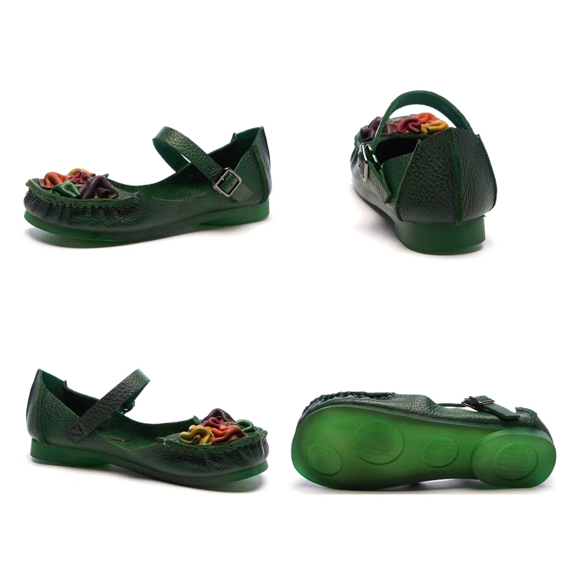
Women Fancy Flat Shoe Loafer Floral Bohemian Round Toe Handmade Genuine Leather Casual Soft Sole Shoe Lady Ballet Shoe 