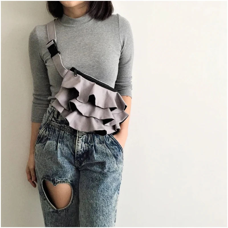 Designer version Wholesale Custom Fanny Pack Travel Sling Bag Canvas Waist Purse  Ruffle Chest Bag for women