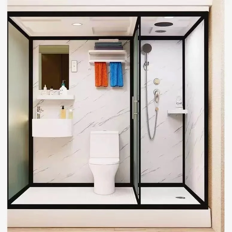 Modern Design Integrated Bathroom With Glass Partition 6mm Thickness Rectangle Tray Frame Style Mobile Home Shower Room Hotels
