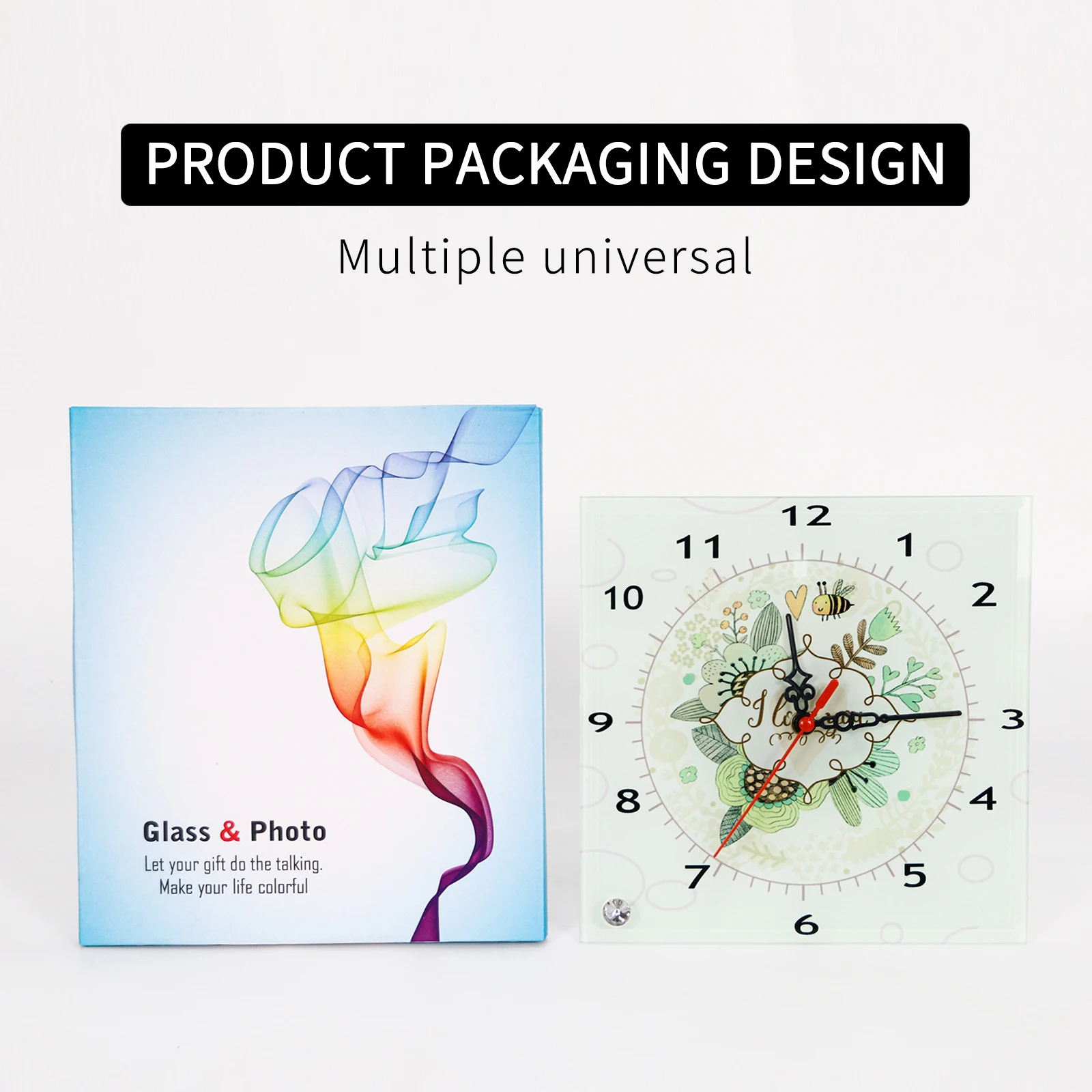 Креативные купольные настенные часы с стеклянным покрытием из твердой древесины, часы с сублимационным чистым стеклом, фоторамка, теплопередача, пользовательская картина