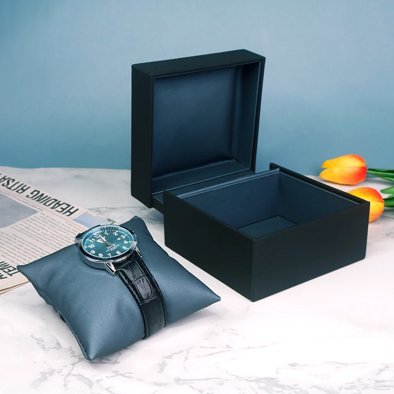 Luxury Black PU Leather Watch Display Box Custom Design Your Own Leatherette Watch Storage Gift Box with Replaceable Insert