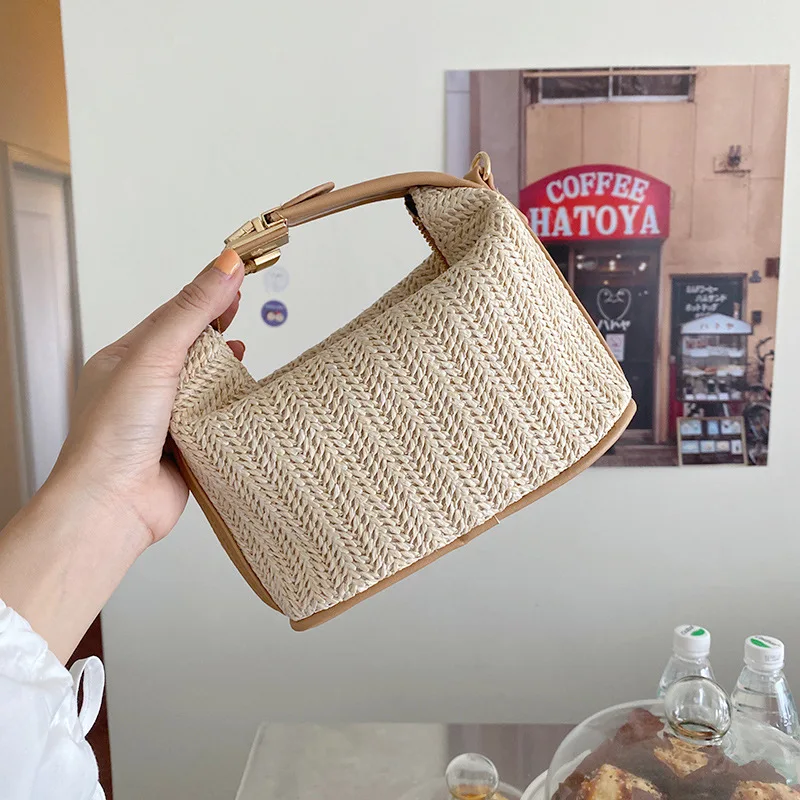 Small Knitting Rattan Women Shoulder Bags Straw Beach Bag Boho Summer Ladies Handbag 2023 Bohemian Fashion Candy Portable Single