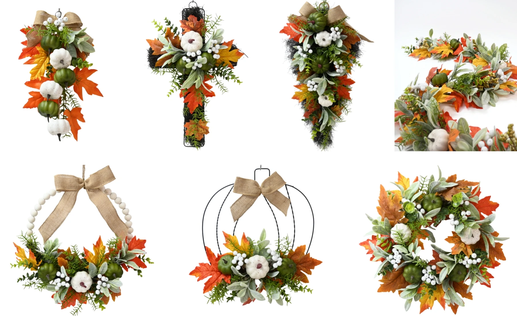 16 Inch Green White Pumpkin Wooden Bead Hoop For Farmhouse Hanging Wreath Door Sign Decoration