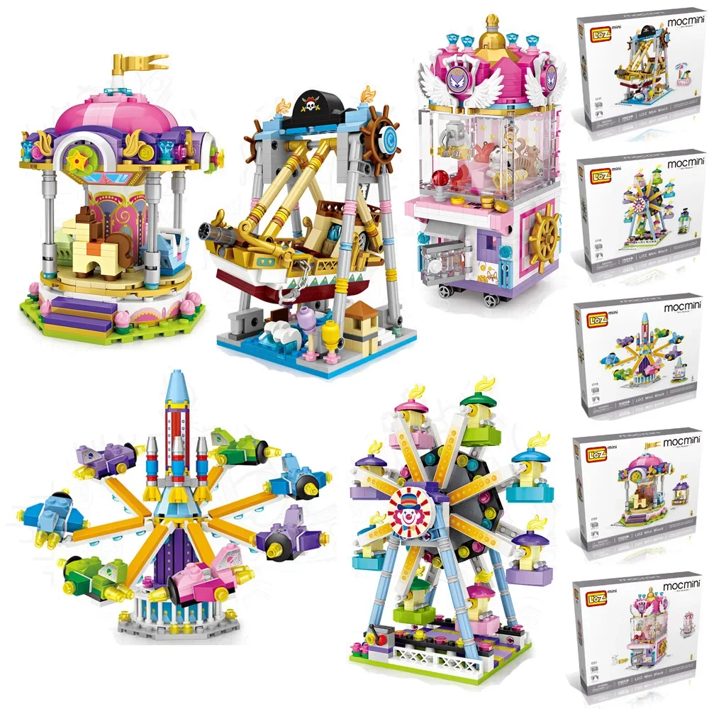LOZ Blocks Amusement Park Building Bricks Bumper Car Game Machine Corsair Kids Abyss Drop Toy for Children Gift Drink Food Shop