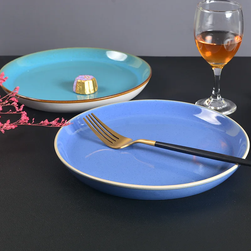 Western-style Simple Ceramic Plate Tableware Household Fruit Salad Plate Round Crystal Glaze Plate