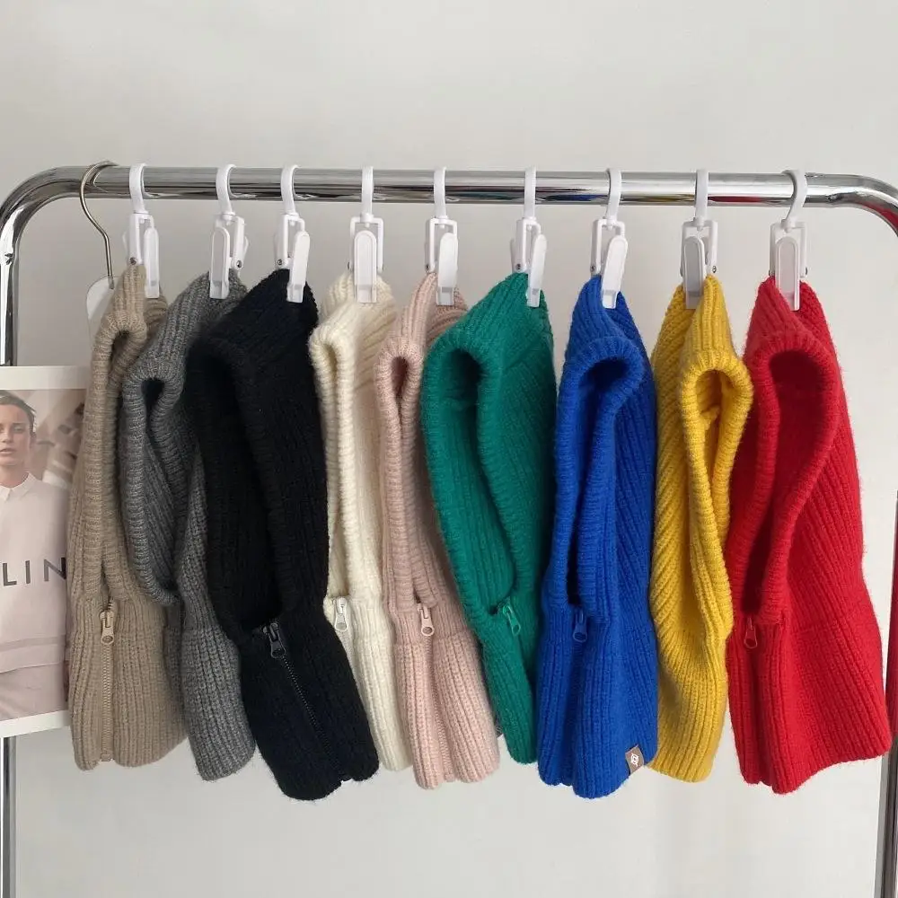 Unisex Winter Warm Zipper Pullover Balaclava Ski Mask Beanie Acrylic Knitted Hooded Hat with Custom Logo for Sports and Party