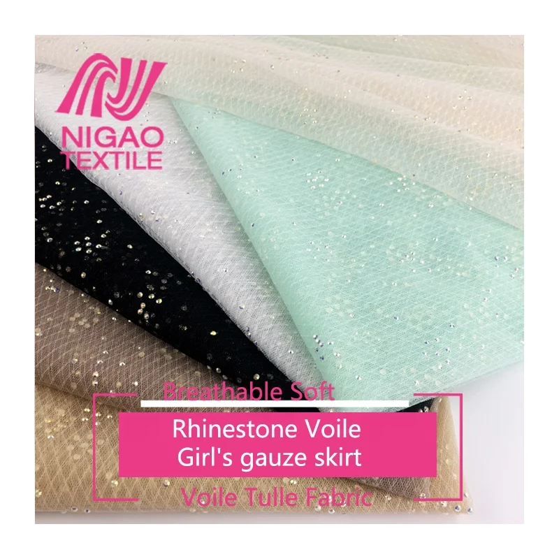 Spring and summer fabrics rhinestone covered tulle fabric Crystal voile lace fabric for wedding party dress