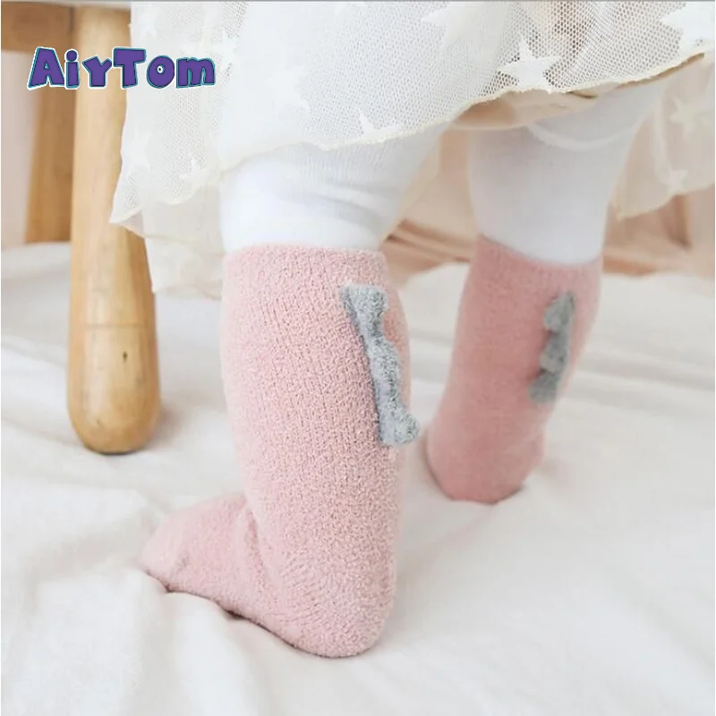 New cartoon dinosaur baby tube socks coral fleece thick children anti slip floor socks