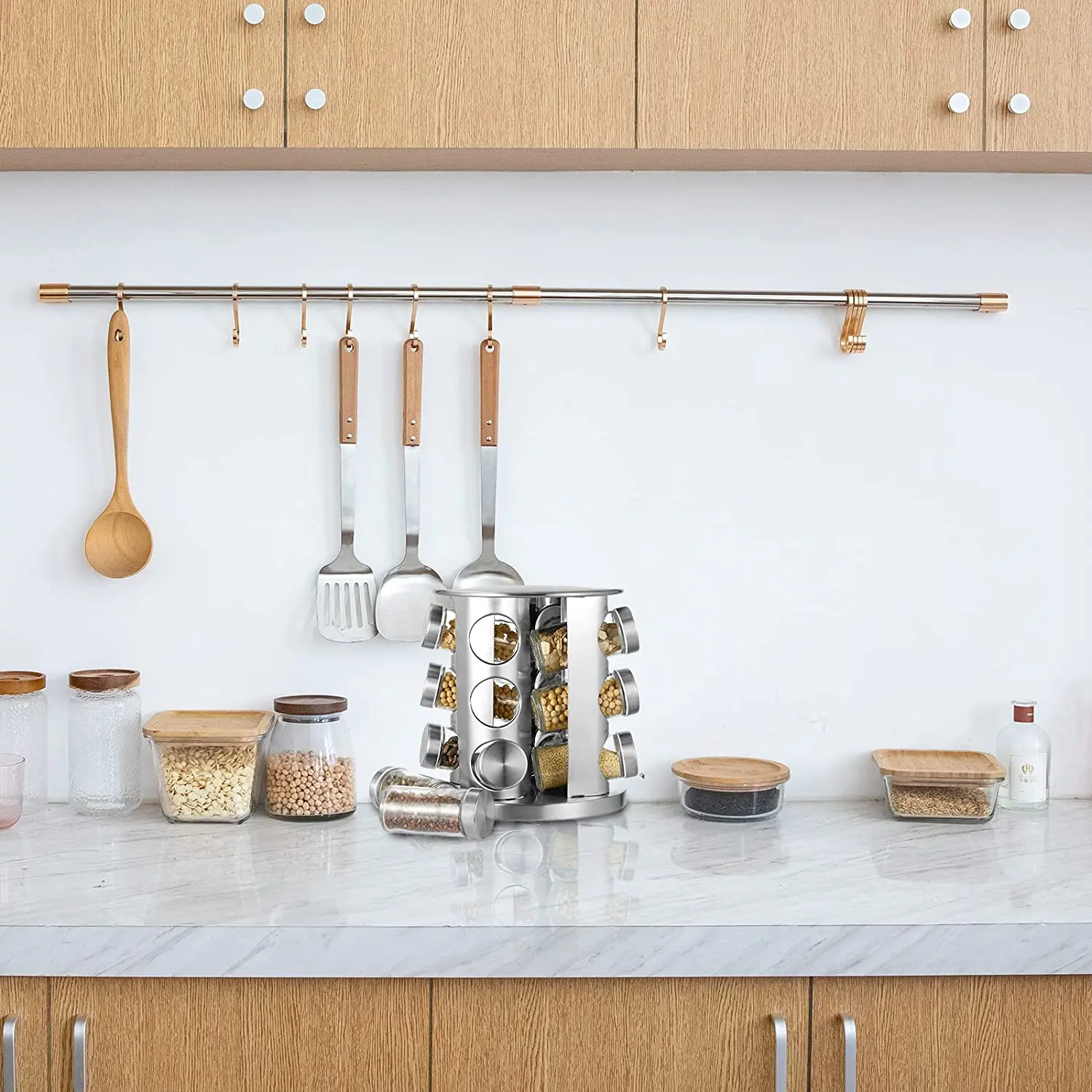 Kitchen Home Stainless Steel Revolving Rotating Storage Spice Rack for Countertop with 12 Jars  for Spices and Seasonings