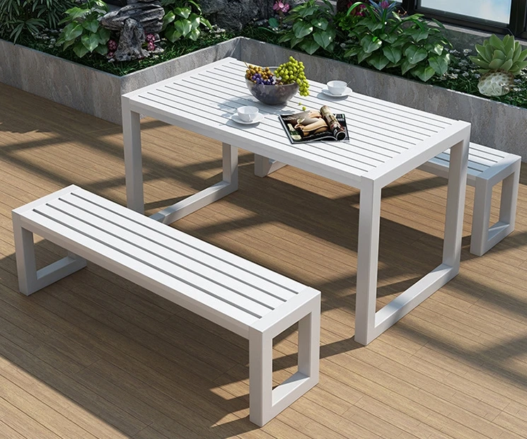 Modern outdoor metal-plastic wood garden Villa patio furniture Outdoor bench garden table and chairs