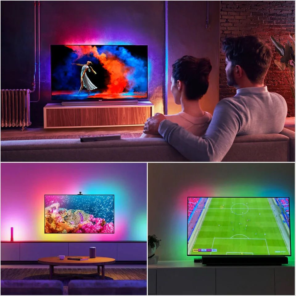New technology built-in 12 use scene effects RGBIC color adjustment sound and light sync led back light tv backlight for sale