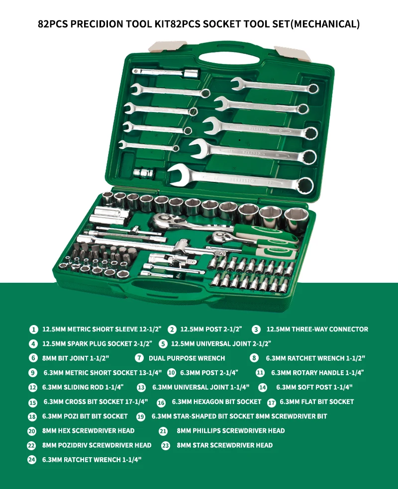 Berrylion 82PCs Socket Wrench Tool Set Box CR-V Hardware Tool Kits  Herramientas Ferramentas Car Repair Hand Tools