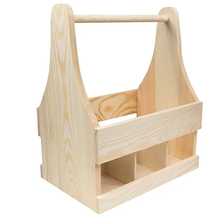 Party decorative practical hand basket type solid wood box wine 6 bottles