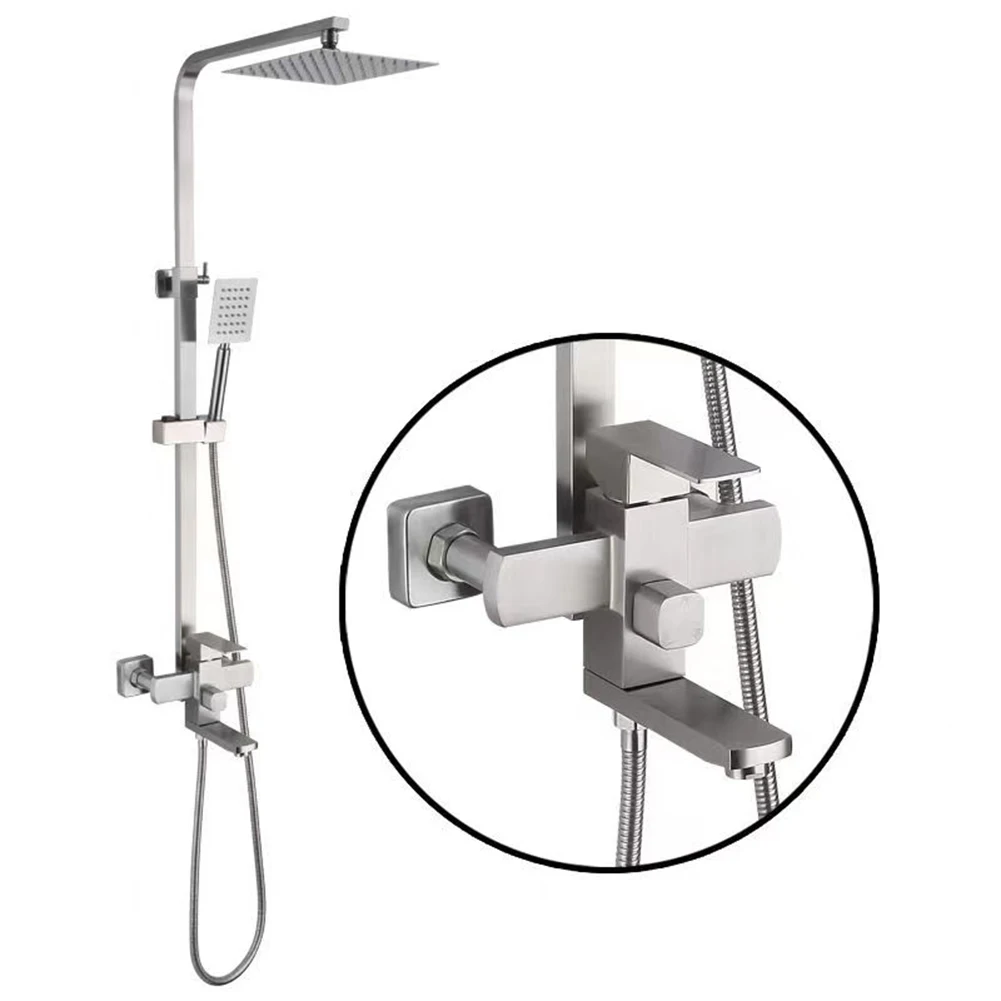 Sus 304 Stainless Steel Brushed Nickel 3 Triple Function Rainfall Wall Mounted Top Shower And Bath Shower Faucet Set Bathroom