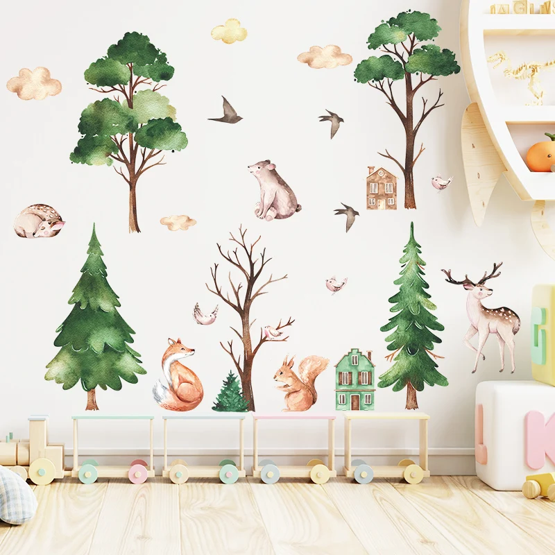 Monkey Elephant Stickers Jungle Animals Wallpaper For Bedroom Self Adhesive Living Room Decal TV Background Decorative Murals