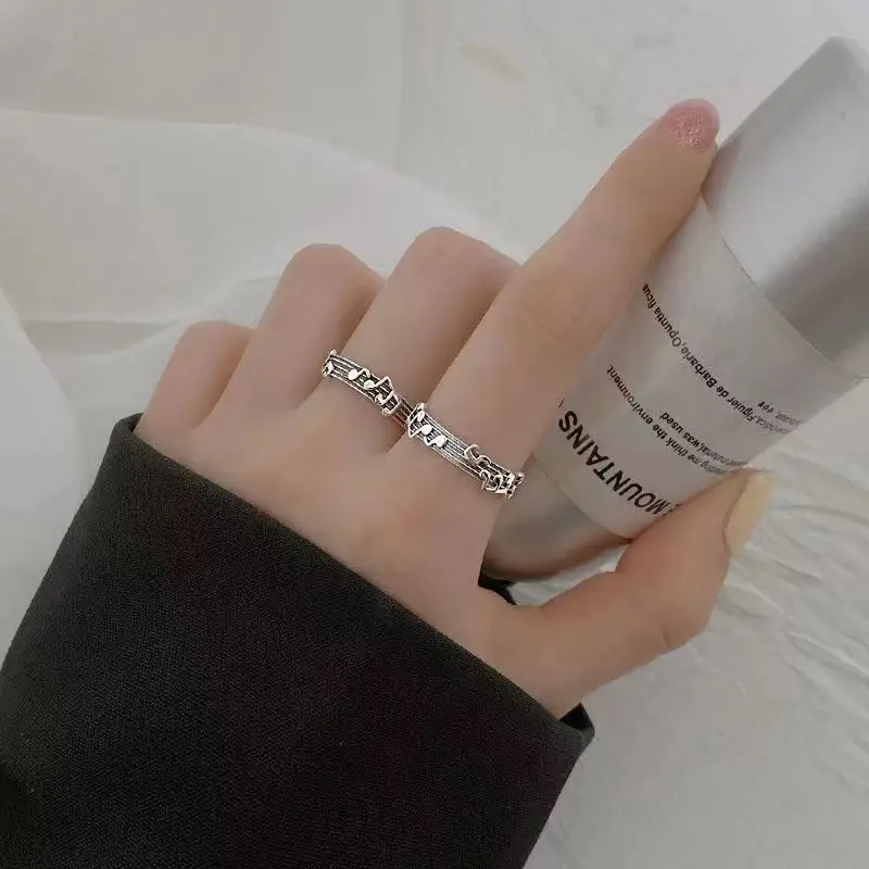 Factory Direct Jewelry S925 sterling silver Staff notes Waterproof Open Rings for Women