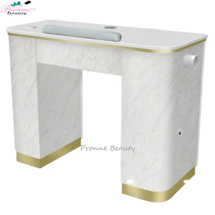 Light luxury nail shop manicure table marble and golden feet single and double nail table with vent