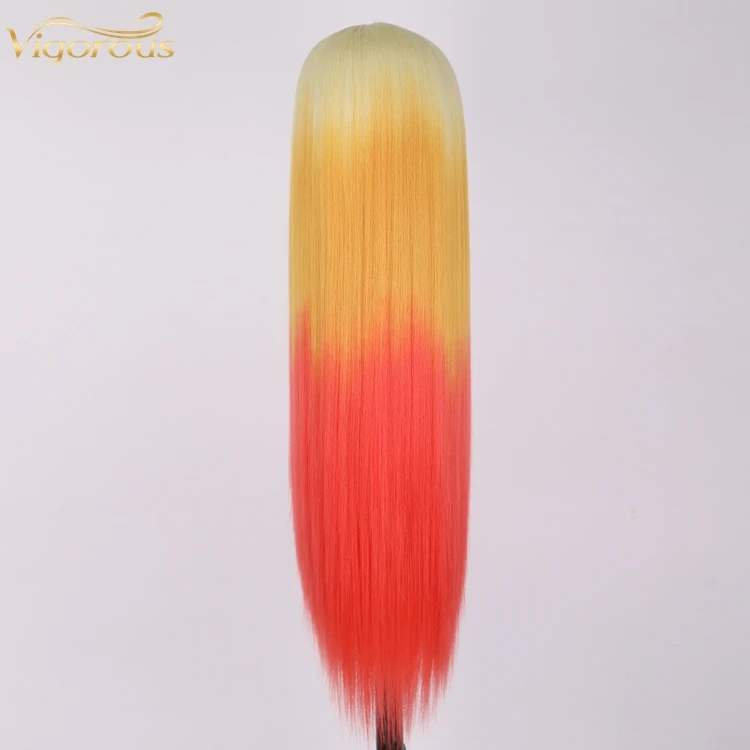 Middle Part Heat Resistant Fiber Long Straight Ombre Blonde Orange Yellow Synthetic Cosplay Wig for Women Natural Looking