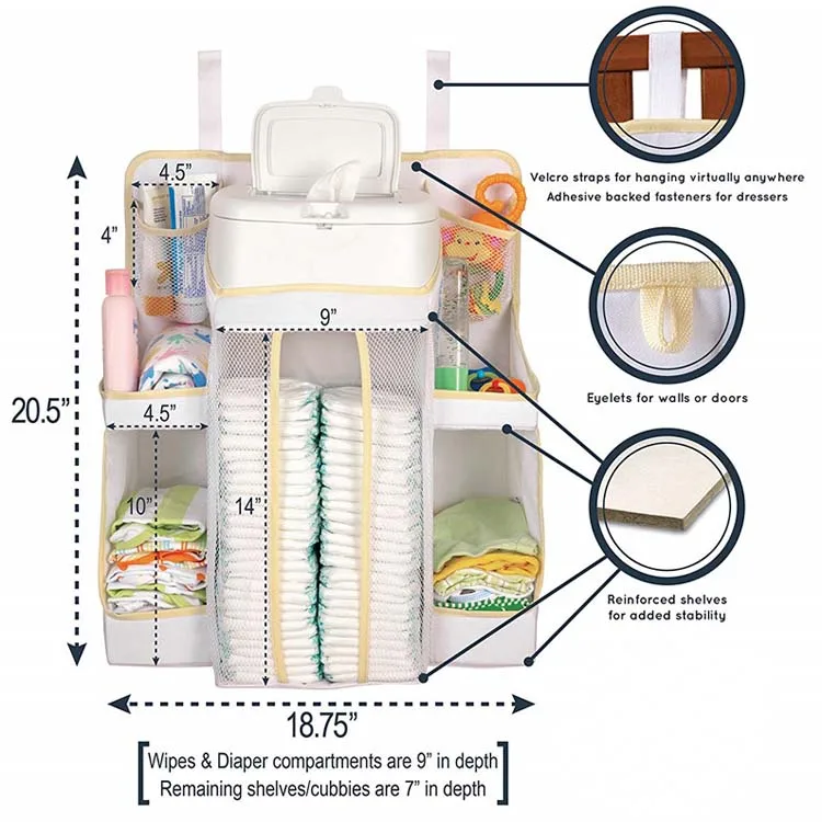 high quality multi-function storage hanging baby nursery diaper organizer