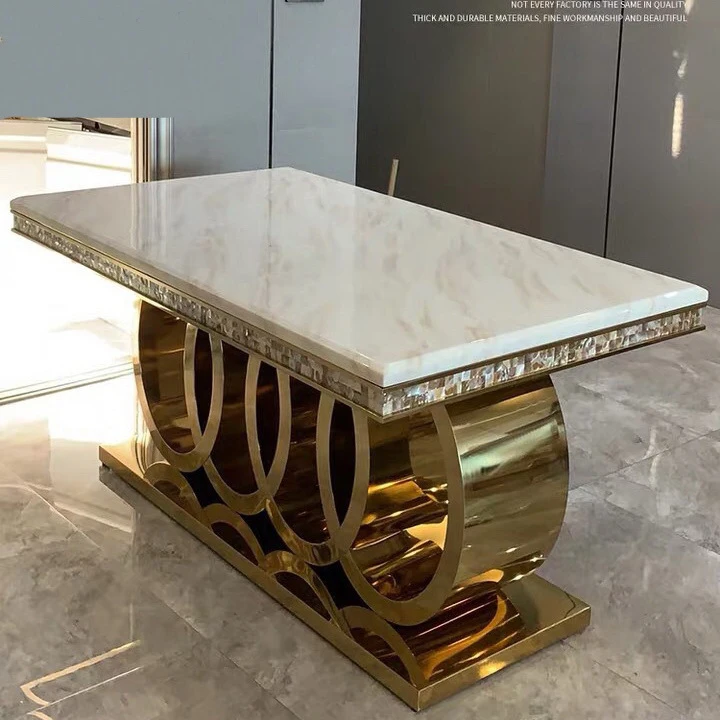 high quality high end modern luxury marble top dining table with gold stainless steel hotel home wedding dining room furniture