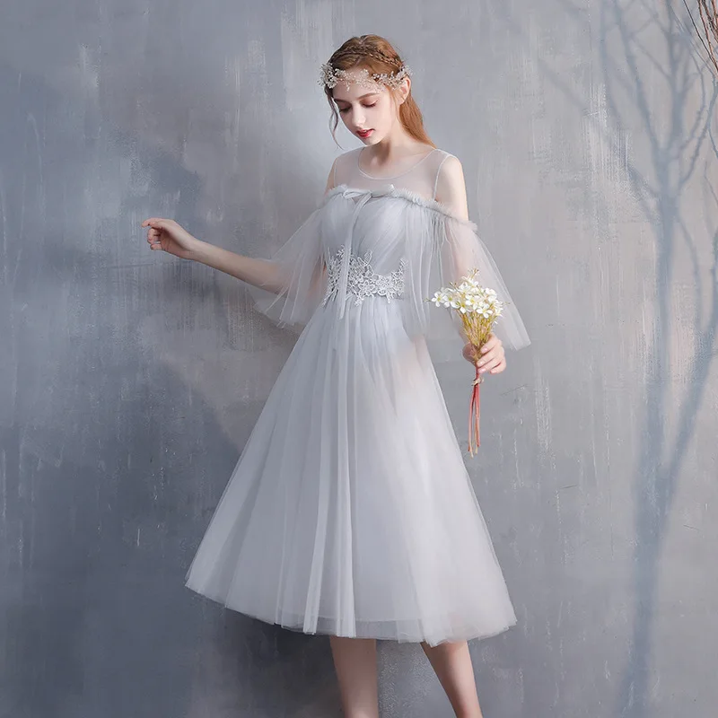 Wholesale Summer Grey Bridesmaid Dresses Mesh Breathable Straight Skirt Long Wedding Dress Bridesmaid Dress