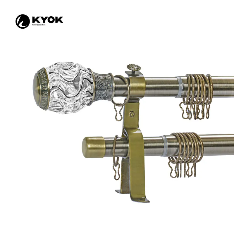 KYOK home decoration extendable curtain poles 2m 3m metal window curtain poles telescoping curtain rod with glass finial D910
