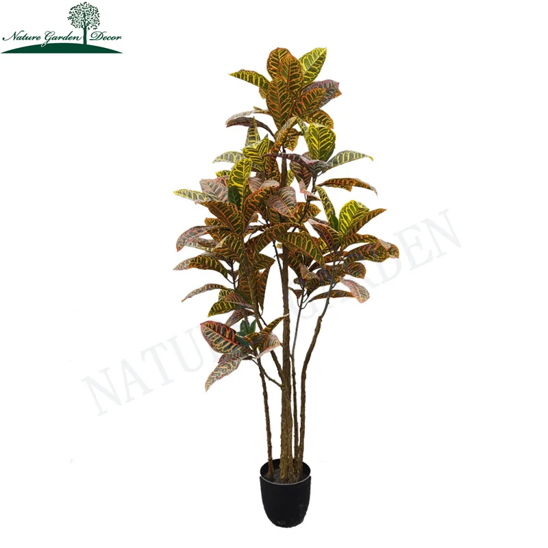 Hotsale Fake Croton Variegatum Tree Garden UV Resistant Faux Plant Plastic Artificial Croton