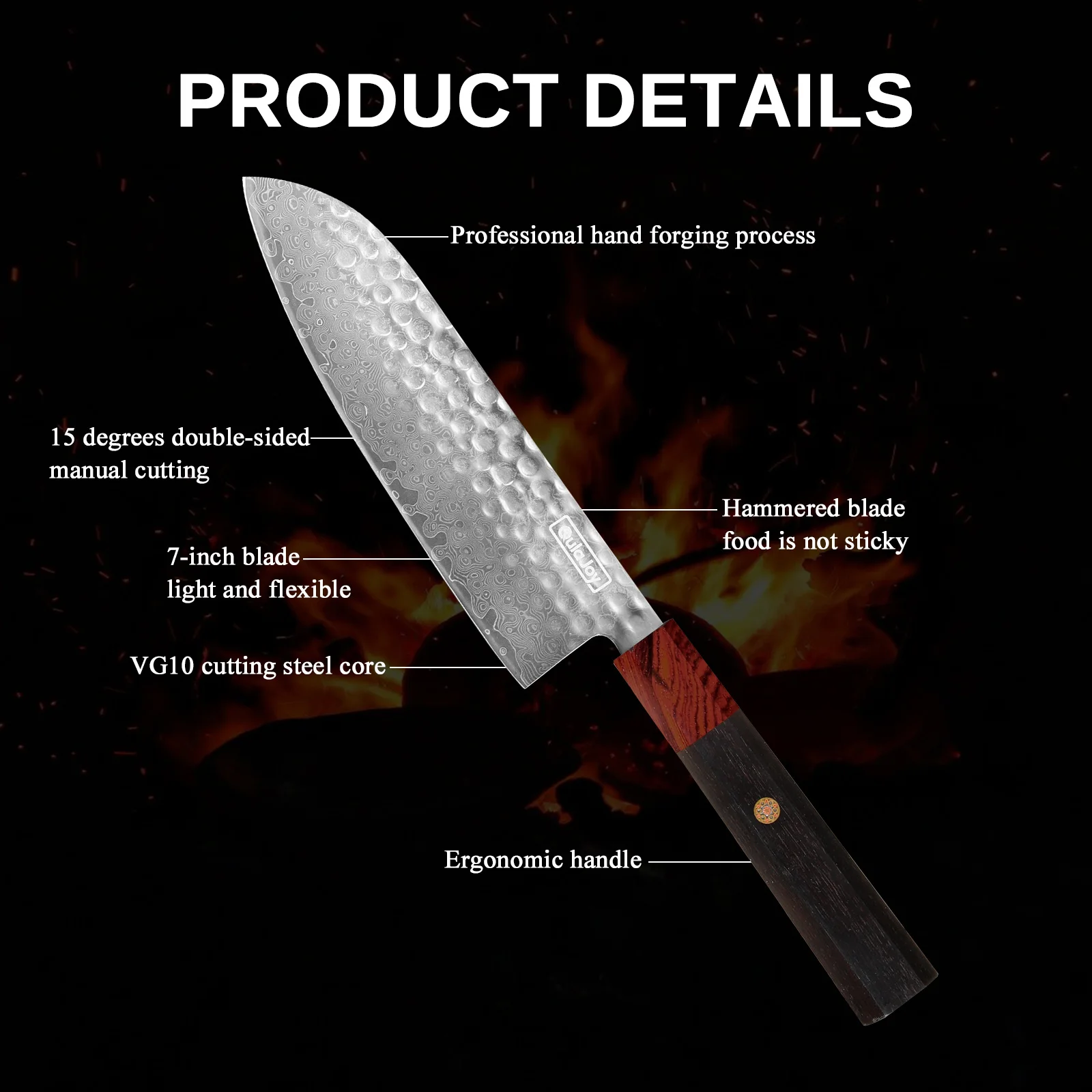 7 Inch Ultra Sharp Japanese Santoku Chef Kitchen Knife with Ebony Wood 67 Layers Damascus VG-10 Steel Cutting Core Factory OEM