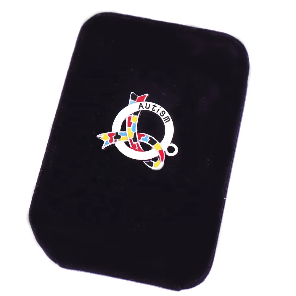 Custom Design Metal Colorful Enamel Jigsaw Autism Puzzle Piece Ribbon Charm Cancer Awareness Pendants Faith Hope Jewelry