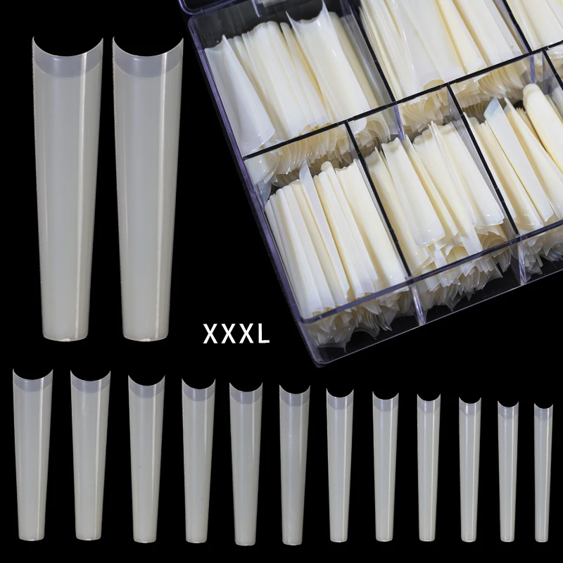 3XL Fake Nail Artificial Press On Long Denim Armor Piece Clear Half Cover False Nail Tip French Manicure Tool 600pcs