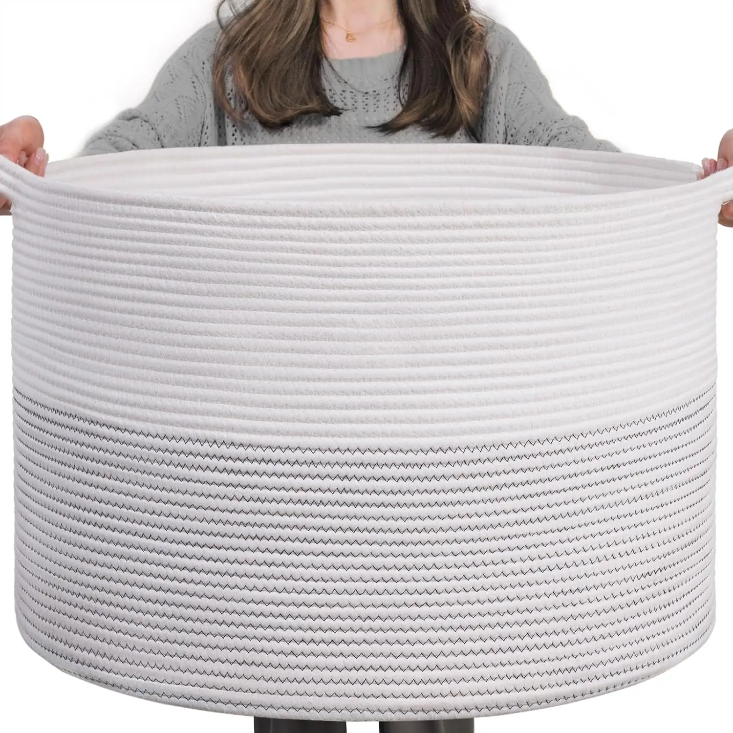Wholesale Colorful Jumbo Size108L Round Hand Made Clothes Hamper Woven Cotton Rope Storage Baskets  for Laundry Room