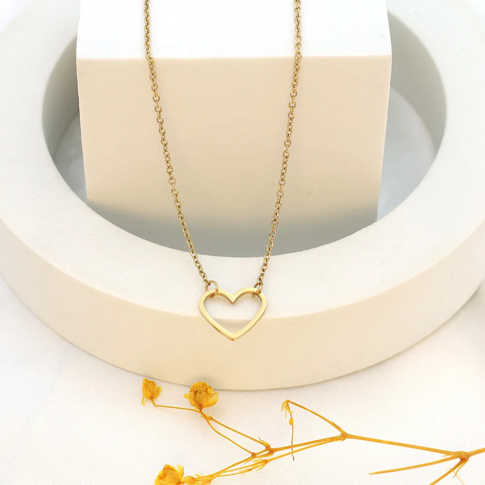 Fashion Stainless Steel 14k Gold Filled Cross Heart Pendant Necklace Charm Chain Choker Necklace Women Jewelry