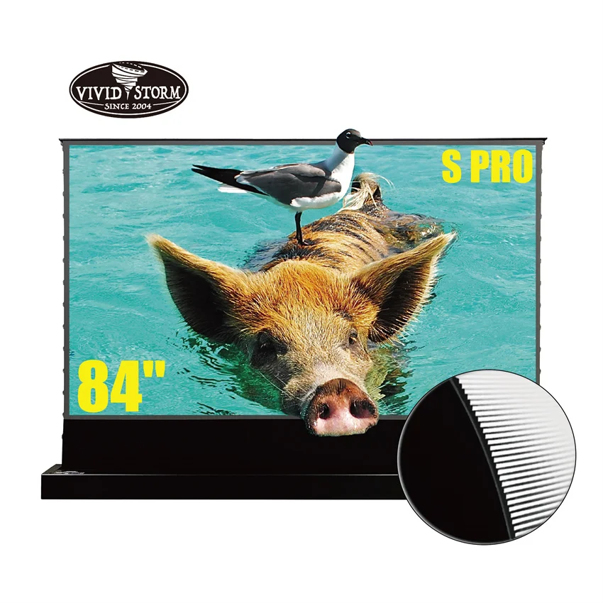 S Pro VIVIDSTORM 84 inch electric floor screen for UST ALR Laser TV Projector wireless trigger 8K/4K UHD movie screen
