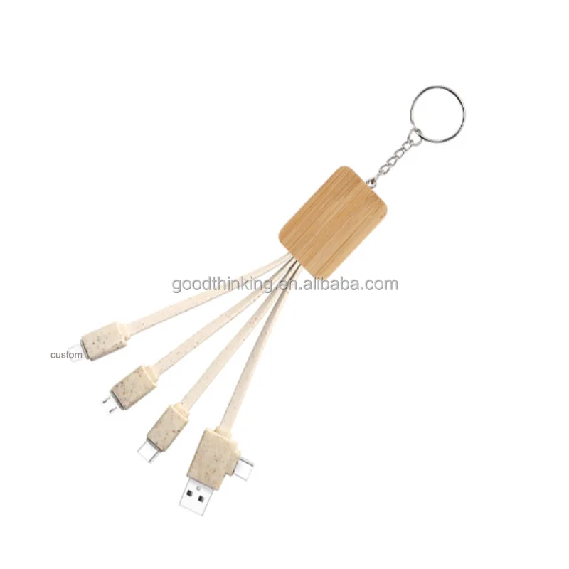 TPE Eco friendly wheat straw mobile phone type c dual input laptop 5 in 1 OEM bamboo usb charging data cable