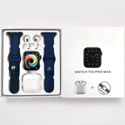 Original Series 8 T55 pro max smart watch with tws earphones BT Call Men Sports Fitness Smart Band Custom dial smartwatch