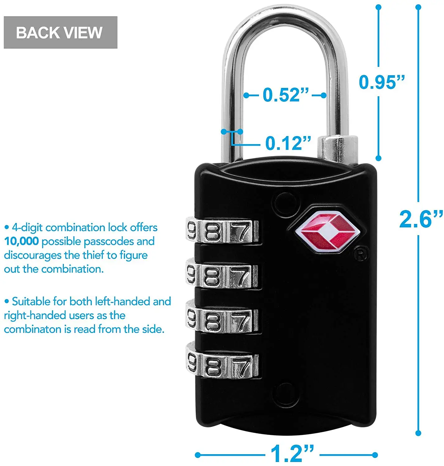 Europe  America Popular TSA lock 4 Digit Combination Steel Luggage Travel Padlock Password PadLocks