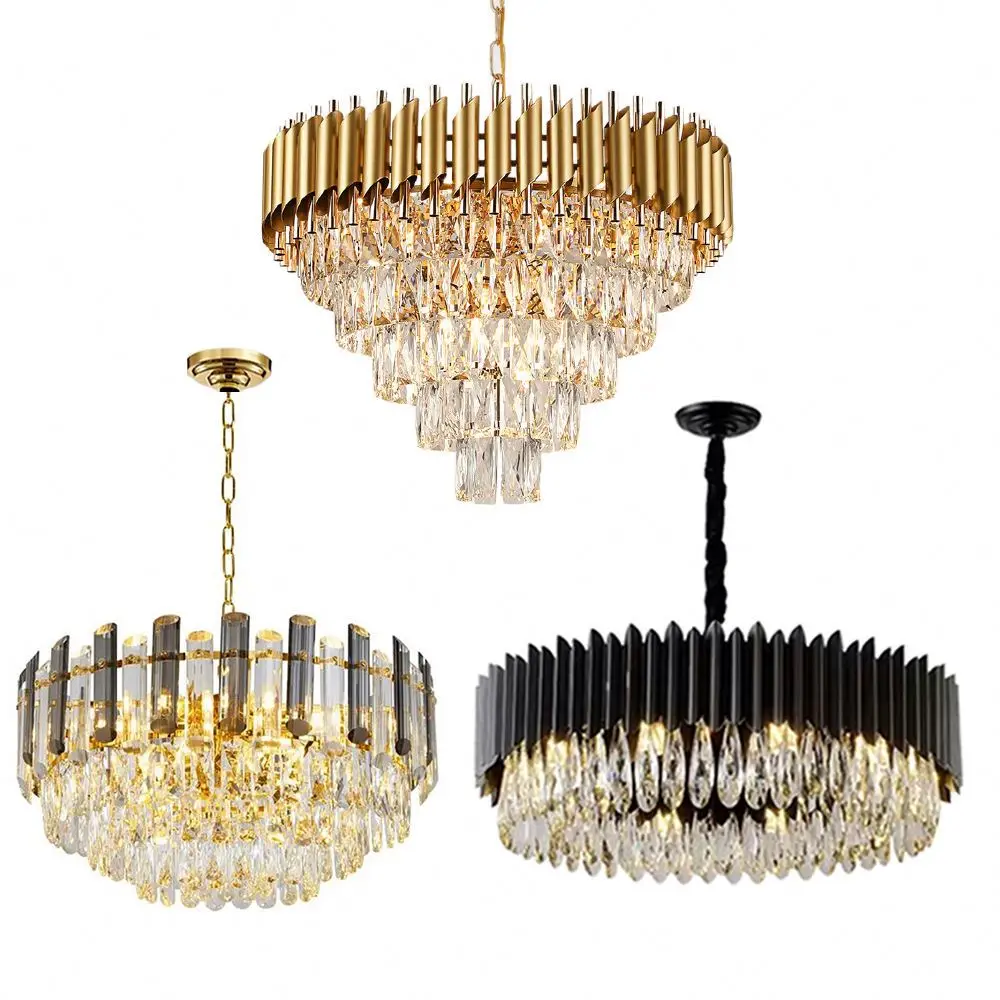 Luxury Round Indoor Egyptian Gold Oval Led Home Modern Crystal Chandeliers Hanging Light Hotel Foyer Staircase Designer