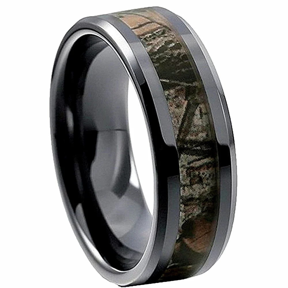 SZ CHENG JEWELERS wholesale apparel rings differ material tungsten titanium cobalt black ceramic base inlaid camouflage band