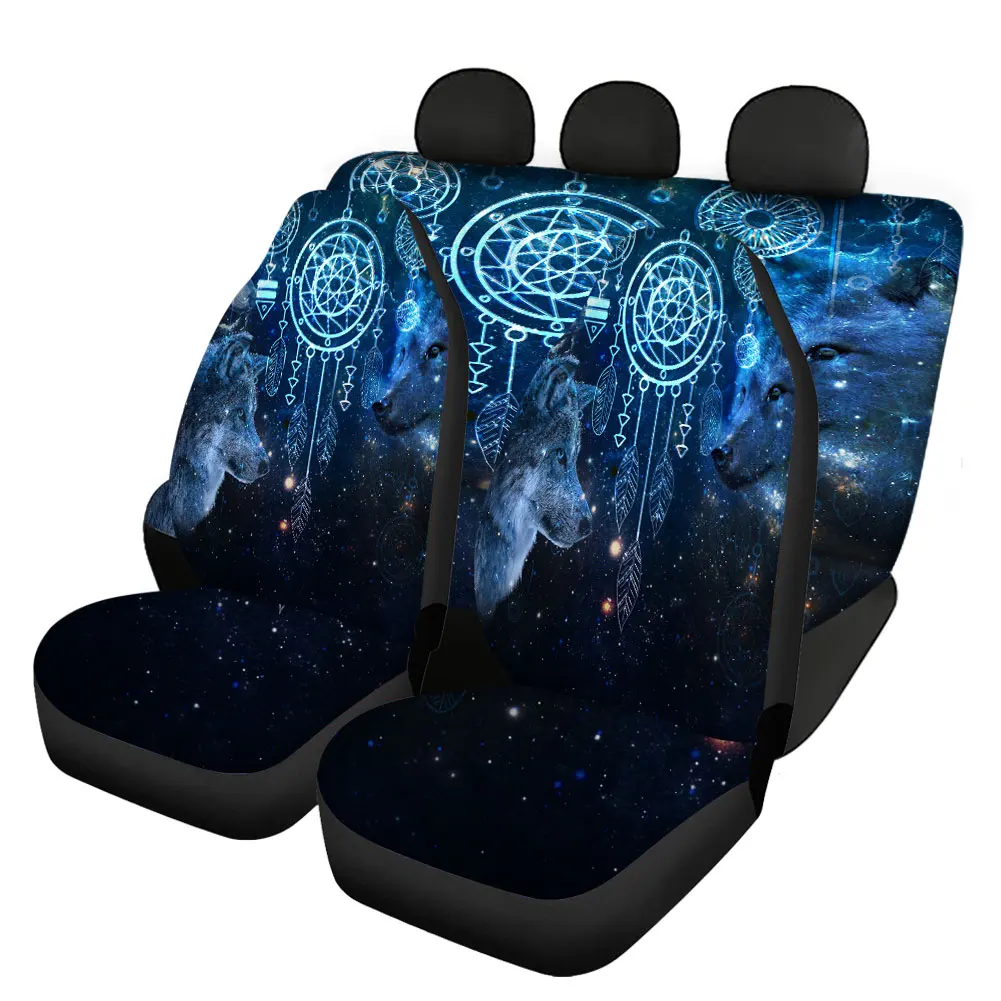 
Fancy Black Designer Wolf Dream Catcher 3D Custom Print Car Seat Cover for Most Car Suv Truck Full Set Universal Polyester 