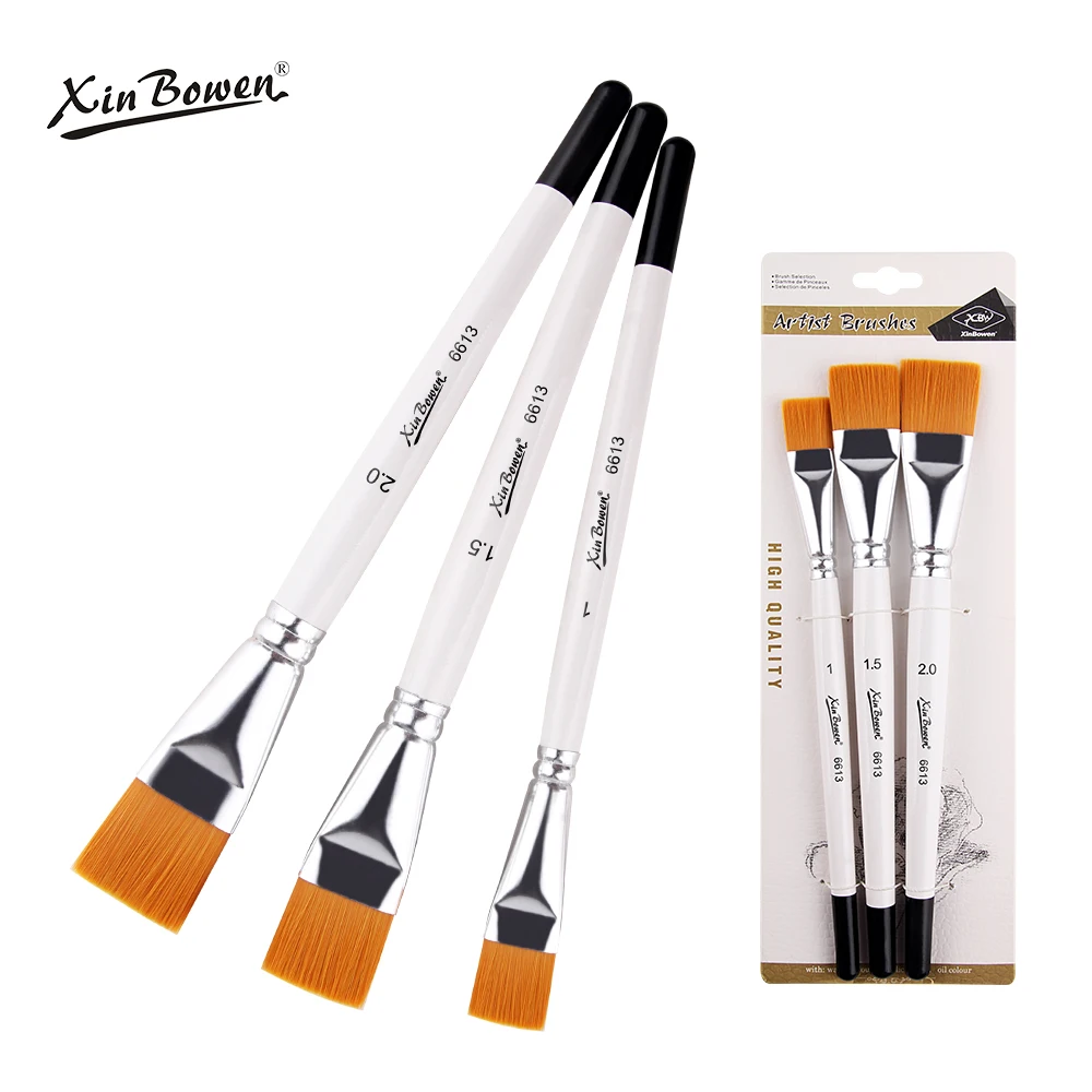 Xin Bowen 3PCS Big Size Nylon Hear Paintbrushes Pearl White Artistic Acrylic Oil And Watercolor Paint Brushes Set