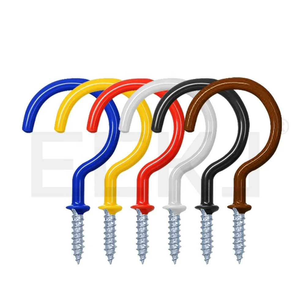 
ECKJ Six Color Coated Soft Plastic IRon hook Screw and Various models Cup Hooks 