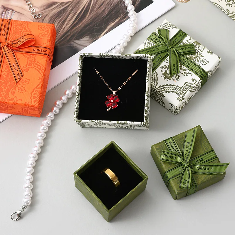 Engagement wedding jewelry box packaging paper green orange custom gift box jewelry necklace earring boxes