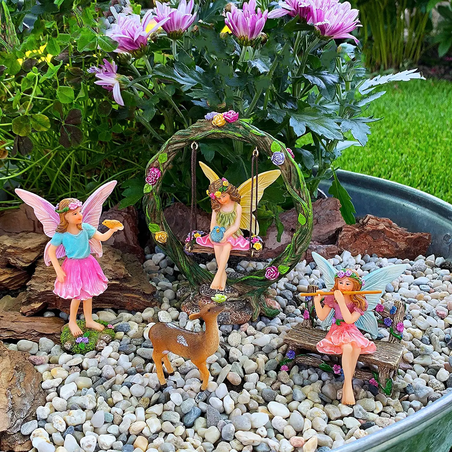 Miniature Fairy Garden Figurines with Accessories Swing Set of 6 pcs