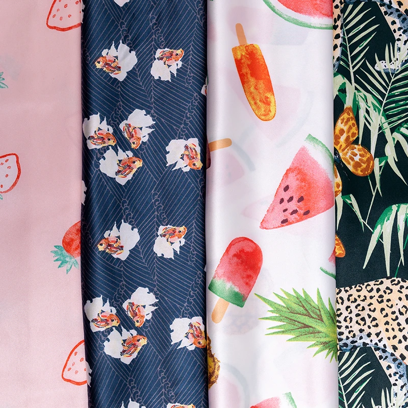 Stock textile fabrics customized designer pajamas satin printed fabric