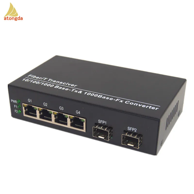 4*10/100/1000M RJ45 ports and 2*1000M uplink Ring fiber optical switch