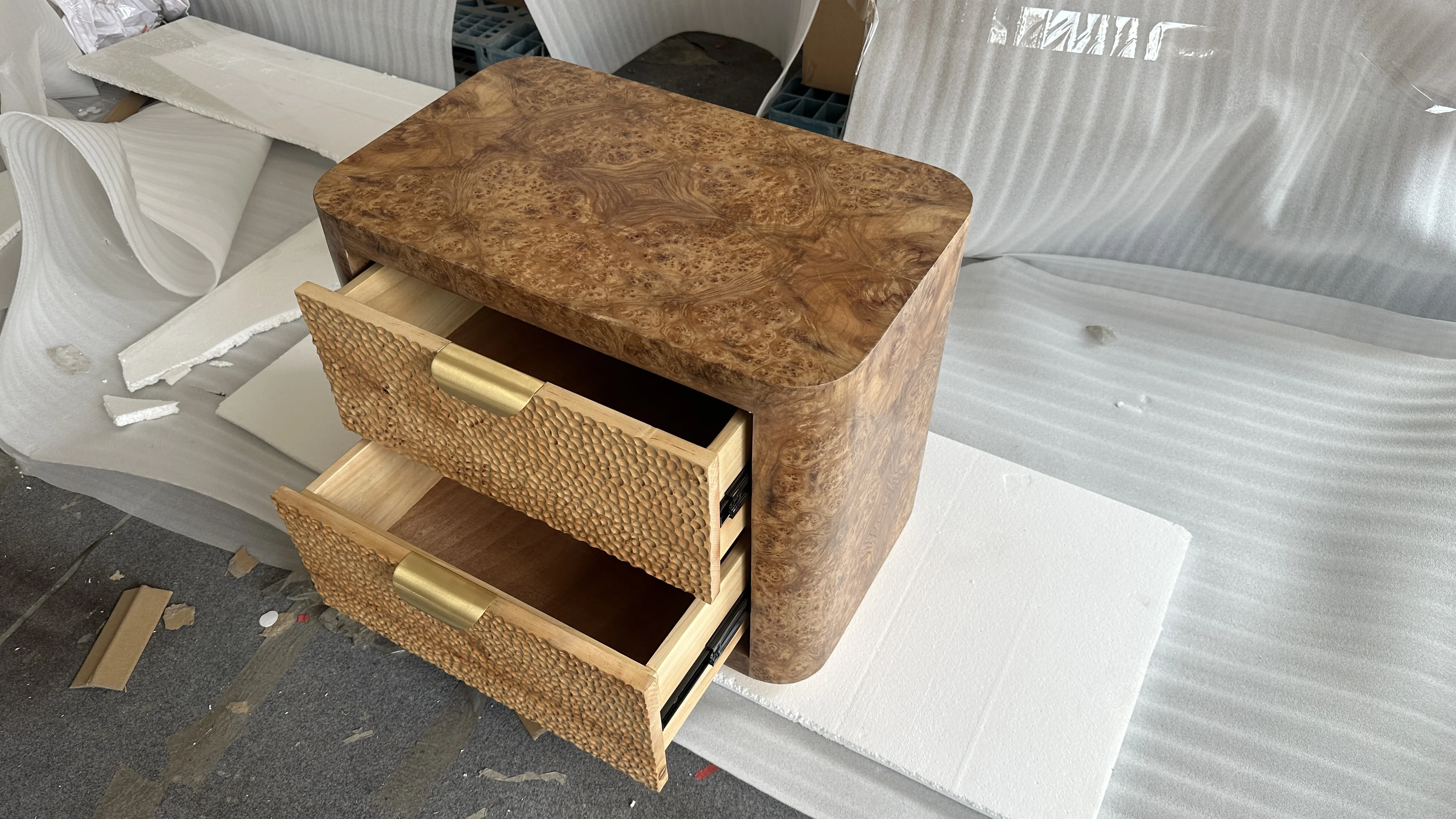 Vintage Wood Burl Veneer Nightstand Handmade Rustic Villa With Iron Handle Home Nightstands